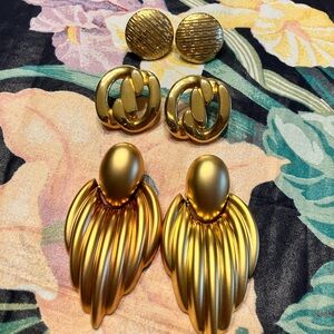 THREE PAIRS OF GOLD PIERCED EARRING